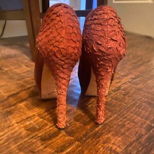 Brian Atwood Peeptoe Heel Pump Suede Dark Red 6